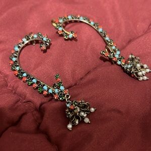 Elegant Silver and Multicolor Crystal Ear Cuffs